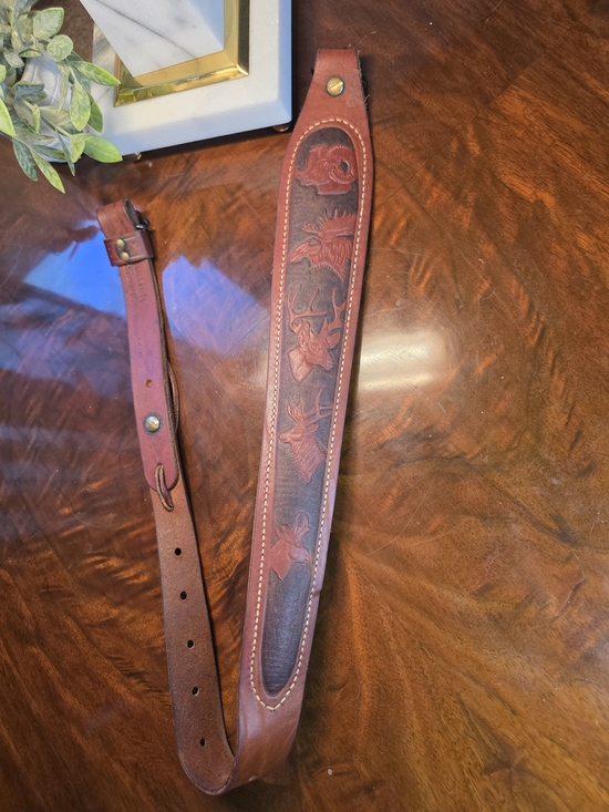 Other - Tooled Leather Rifle Sling with Deer Motif - Brown